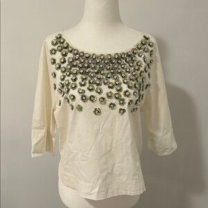 Anthropologie Embellished Cream Top